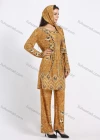 Wholesale Women's Muslim Islamic Folk Art Floral Print Long Sleeve Tunic & Wide Leg Pant With Hijab 3 Piece Set - Liuhuamall