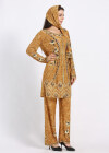 Wholesale Women's Muslim Islamic Folk Art Floral Print Long Sleeve Tunic & Wide Leg Pant With Hijab 3 Piece Set - Liuhuamall