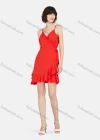 Wholesale Women's Casual V Neck Wrap Ruffle Hem Lace Up Short Cami Dress - Liuhuamall