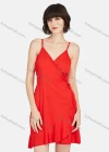 Wholesale Women's Casual V Neck Wrap Ruffle Hem Lace Up Short Cami Dress - Liuhuamall