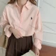 Wholesale French Pony Embroidered Blue Shirt Women Long Sleeve Loose Designer Blouse Pink Clothing Wholesale Market Liuhua