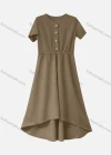 Wholesale Women's Casual Plain Round Neck Button Front Short Sleeve Ruffle Hem Midi Dress - Liuhuamall