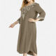 Women's Casual V Neck 3/4 Sleeve Embroidered Midi Dress 5# Clothing Wholesale Market -LIUHUA