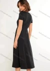 Wholesale Women's Casual Plain Round Neck Short Sleeve Plain Midi Dress With Belt AY237# - Liuhuamall