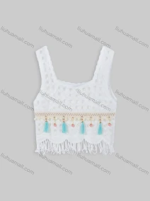Wholesale Women's Casual Straps Plain Pendant Decoration Frayed Raw Hem Crop Tank Top 003#, LIUHUA CLOTHING WHOLESALE