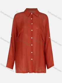 Wholesale Women's Casual Collared Plain Sleeve Roll Up Long Sleeve Dual Pockets Regular Shirt 005#, LIUHUA CLOTHING WHOLESALE