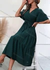 Wholesale Women's Casual Plain Swiss Dot Wrap V Neck Short Sleeve Midi Dress With Belt - Liuhuamall