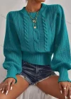 Wholesale Women's Plain Mock Neck Bishop Sleeve Pullover Cable Knit Sweater - Liuhuamall