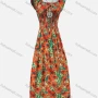 Wholesale Women's Floral Print Ruffle Trim Off Shoulder Puff Sleeve Shirred Maxi Dress Without Necklace 1721# preview