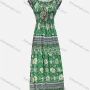 Wholesale Women's Floral Splicing Print Ruffle Trim Off Shoulder Puff Sleeve Shirred Maxi Dress Without Necklace 1722# preview