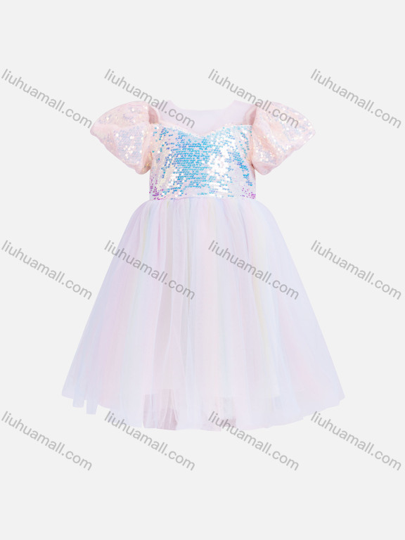 Wholesale Girls Cute Short Sleeve Bow Knot Splicing Lace Tiered Flower Girl Dress 230615#