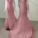 Wholesale Women's Glamorous Scoop Neck Cap Sleeeve Sequin Lace Up Back Appliques Floor Length Wedding Dress 1028# Pale Violet Red Clothing Wholesale Market Liuhua
