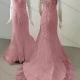 Wholesale Women's Glamorous Crew Neck Cap Sleeeve Sequin Lace Up Back Appliques Floor Length Wedding Dress 1032# Pale Violet Red Clothing Wholesale Market Liuhua