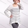 Wholesale Women's Casual Scoop Neck Long Sleeve Striped Print Mid Length Knit Top preview