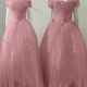 Wholesale Women's Glamorous Off Shoulder Sequin Lace Up Back Appliques Floor Length Wedding Dress 2058# Pale Violet Red Clothing Wholesale Market Liuhua
