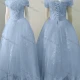 Wholesale Women's Glamorous Off Shoulder Sequin Lace Up Back Appliques Floor Length Wedding Dress 2058# Light Blue Clothing Wholesale Market Liuhua