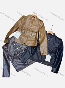 Wholesale Women's Fashion Stand Collar Zip Pockets Crop Leather Jacket, LIUHUA CLOTHING WHOLESALE