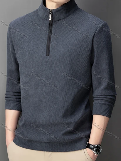 Wholesale Men's Casual Plain Mock Neck Long Sleeve Quarter Zip Henley Shirt 2593#