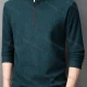 Wholesale Men's Casual Plain Mock Neck Long Sleeve Quarter Zip Henley Shirt 2593# Green Clothing Wholesale Market Liuhua