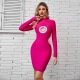 Women's Mock Neck Pencil Hem Hollow Out Bodycon Short Dress Deep Pink Clothing Wholesale Market -LIUHUA