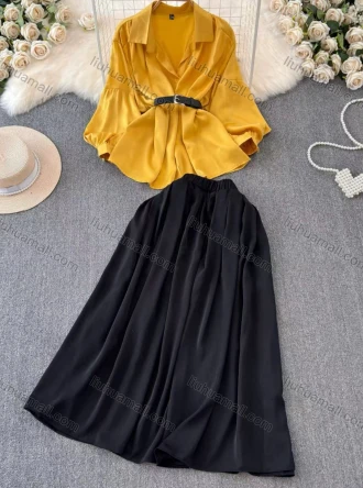 Wholesale Women's Satin Shirt & Big Flare Skirt Set, LIUHUA CLOTHING WHOLESALE