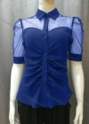Wholesale Women's Casual Ruched Pin Dot Splicing Plain Collared Button Down Blouse FR2044# - Liuhuamall