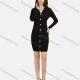 Wholesale Women's Casual V Neck Long Sleeve Ruched Button Decor Short Chiffon Dress 1205# Black Clothing Wholesale Market Liuhua