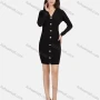 Wholesale Women's Casual V Neck Long Sleeve Ruched Button Decor Short Chiffon Dress 1205# preview