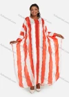 Wholesale Women's African Plus Size Chiffon Maxi Striped Colorblock Batwing Round Neck Kaftan Dress - Liuhuamall