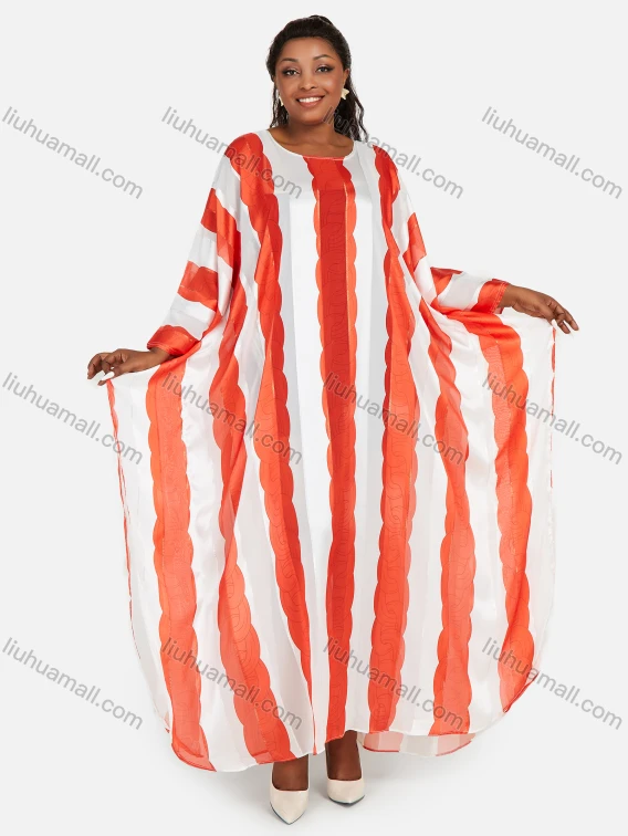 Wholesale Women's African Plus Size Chiffon Maxi Striped Colorblock Batwing Round Neck Kaftan Dress, Guangzhou Clothing Wholesale Market & Suppliers - LIUHUAMALL, Specialty