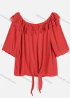 Wholesale Women's Casual Crew Neck Short Sleeve Lace Up Guipure Lace Blouse BH-05# - Liuhuamall