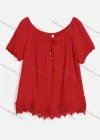 Wholesale Women's Casual Crew Neck Short Sleeve Lace Up Guipure Lace Blouse RL-07# - Liuhuamall