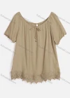 Wholesale Women's Casual Crew Neck Short Sleeve Lace Up Guipure Lace Blouse RL-07# - Liuhuamall