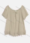 Wholesale Women's Casual Crew Neck Short Sleeve Lace Up Guipure Lace Blouse RL-07# - Liuhuamall