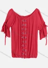 Wholesale Women's Casual Scoop Neck Ruffle Sleeve Lace Up Appliques Blouse BH-02# - Liuhuamall