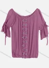 Wholesale Women's Casual Scoop Neck Ruffle Sleeve Lace Up Appliques Blouse BH-02# - Liuhuamall