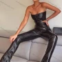 Wholesale Women's Casual Plain Scale PU Leather Top & Pants 2 Piece Set S0C4081X# preview