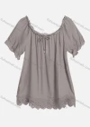 Wholesale Women's Casual Crew Neck Ruffle Sleeve Lace Up Guipure Lace Blouse RL-06# - Liuhuamall