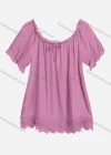 Wholesale Women's Casual Crew Neck Ruffle Sleeve Lace Up Guipure Lace Blouse RL-06# - Liuhuamall