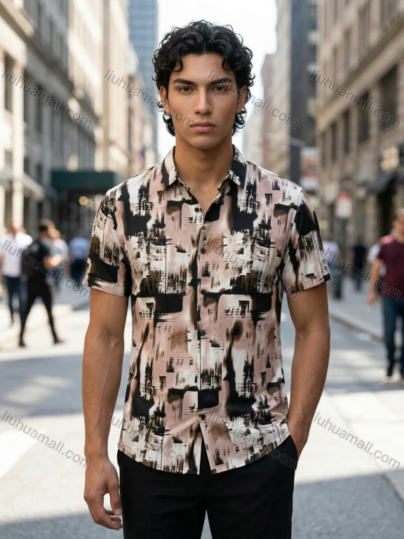 Wholesale Men's Slim Fit Abstract Print Short Sleeve Shirt | Wholesale Casual Shirt In Stock 2026