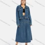 Wholesale Women's Casual Frayed Raw Trim Plain Long Sleeve Button Down Denim Jackets & High Waist Midi Denim Skirts 2 Piece Set preview