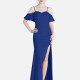Women's Elegant Plain Cold Shoulder Split Thigh Ruffle Trim Rhinestone Cami Maxi Mermaid Evening Dress Blue Clothing Wholesale Market -LIUHUA