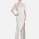 Women's Elegant Plain Cold Shoulder Split Thigh Ruffle Trim Rhinestone Cami Maxi Mermaid Evening Dress White Clothing Wholesale Market -LIUHUA