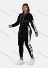 Wholesale Women's Sport Striped Hooded Long Sleeve Crop Top & Pant Sets - Liuhuamall