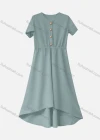 Wholesale Women's Casual Plain Round Neck Button Front Short Sleeve Ruffle Hem Midi Dress - Liuhuamall