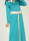 Wholesale Women's Casual & Fashion Collar Zip Long Sleeve Two Tone Drawstring Pearl Decor Maxi Dress - Liuhuamall