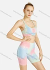 Wholesale Women's Sporty Tie Dye Crisscross Back Bra & High Waist Biker Shorts Set - Liuhuamall