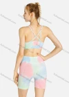 Wholesale Women's Sporty Tie Dye Crisscross Back Bra & High Waist Biker Shorts Set - Liuhuamall