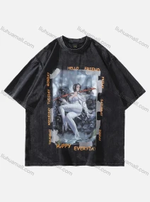 Wholesale Men's Fashion Oversized Crew Neck Short Sleeve Wash Distressed Graphic T-shirt 722#, LIUHUA CLOTHING WHOLESALE