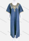 Wholesale Women's African Long Sleeve Gold Thread Embroidery Maxi Denim Kaftan Dress LSHNZ-16WF# - Liuhuamall